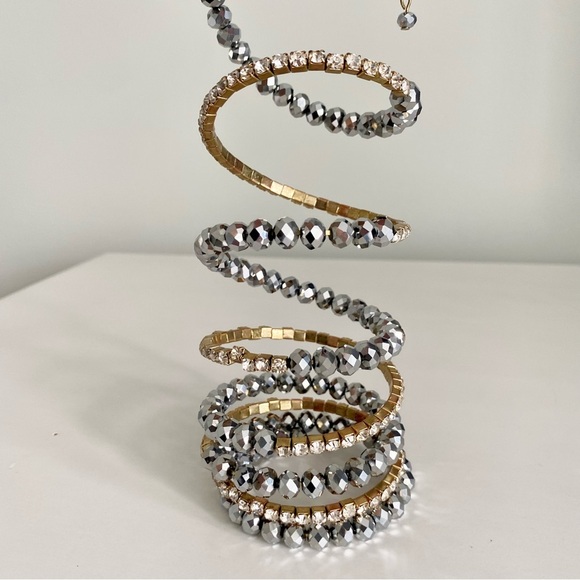 Elegant Silver and Gold Beaded & Rhinestone Wrap Bracelet - Picture 4 of 4